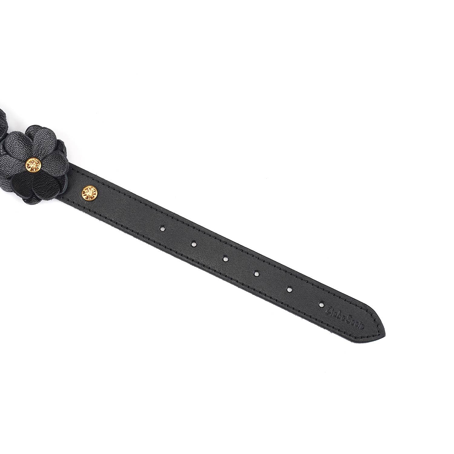 Black Leather Flowers Collar with Leash