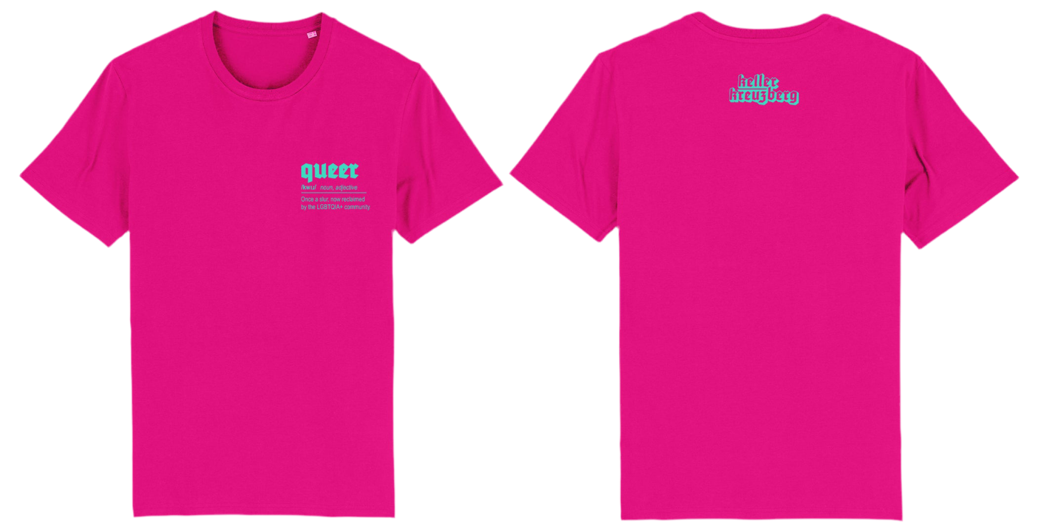 QUEER Keller Kreuzberg T-shirt Magenta and Tiffany Blue