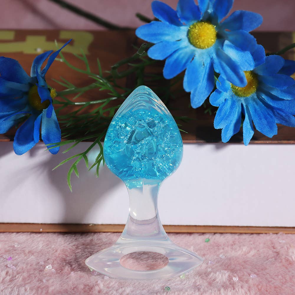 Heart-shaped Crystal Anal Plug - Blue: M: 3.9cm