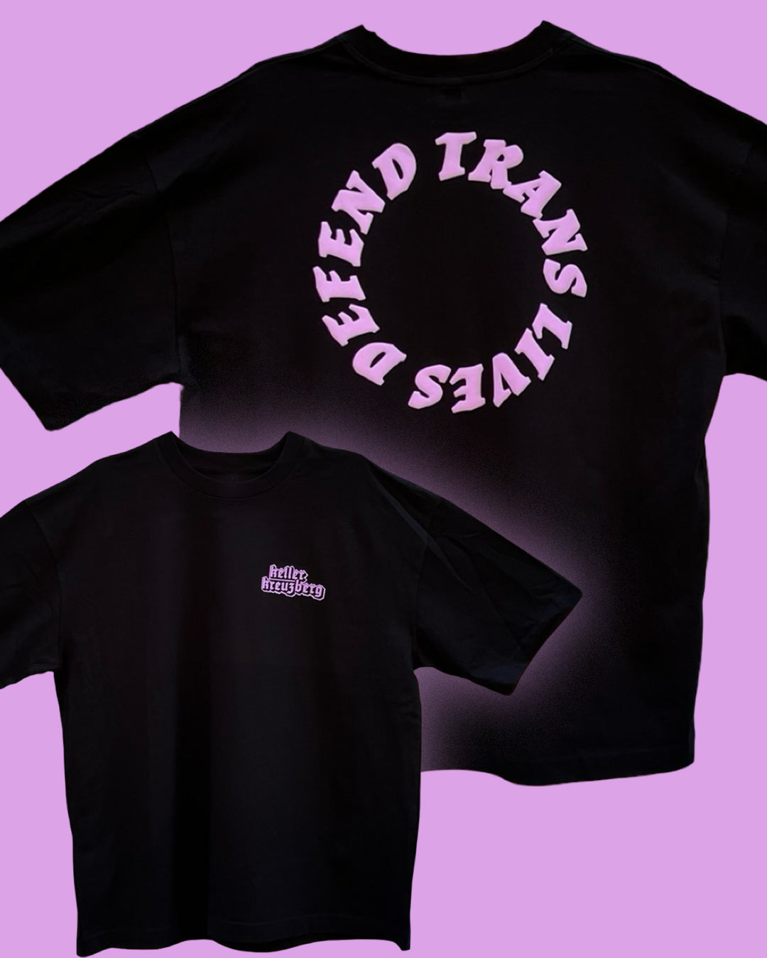 DEFEND TRANS LIVES Heavy Boxy T-shirt Black & Bright Lilac