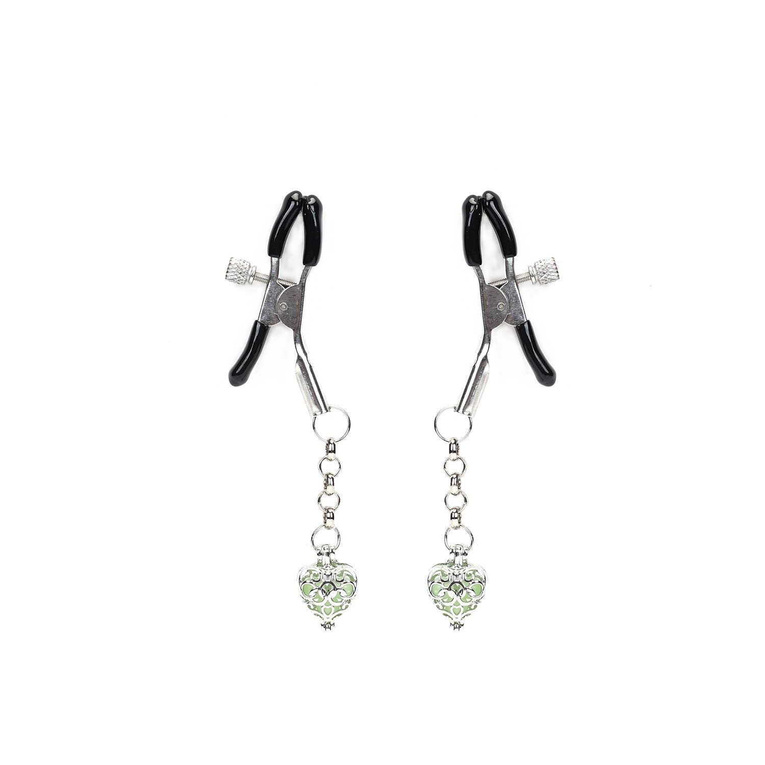 Nipple Clamps with Green Glow in the Dark Stones