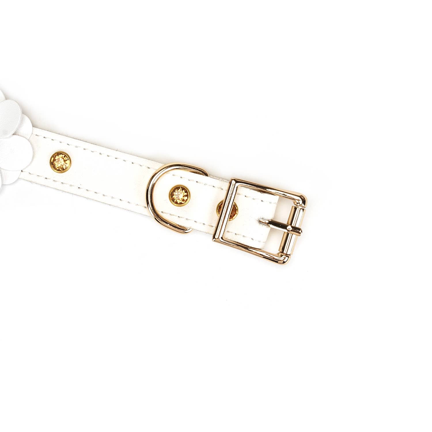 White Leather Flowers Collar with Leash
