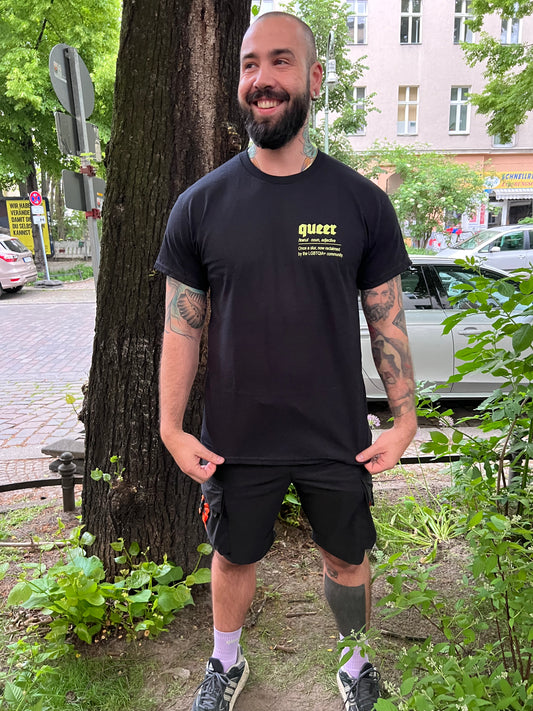 QUEER Keller Kreuzberg T-shirt black/lime (Wide CUT)