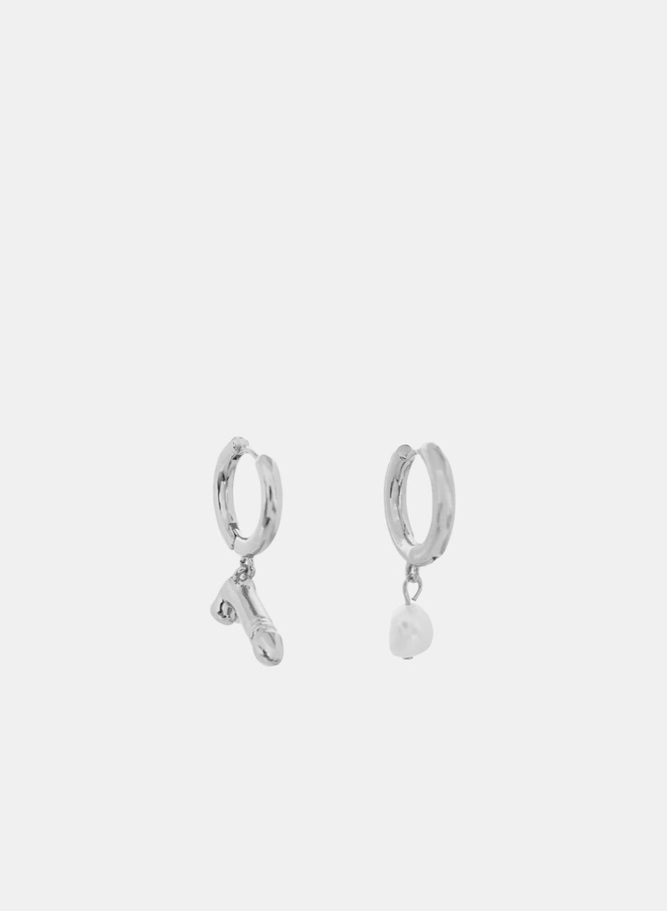 HOEMO World “Pearl drip and dick hoop earrings”