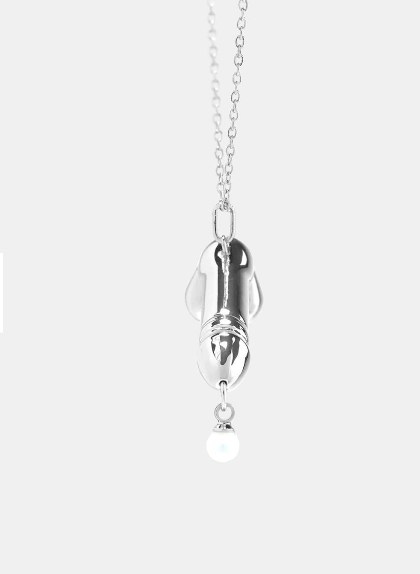PEARL DRIP DICK SILVER PENDANT NECKLACE