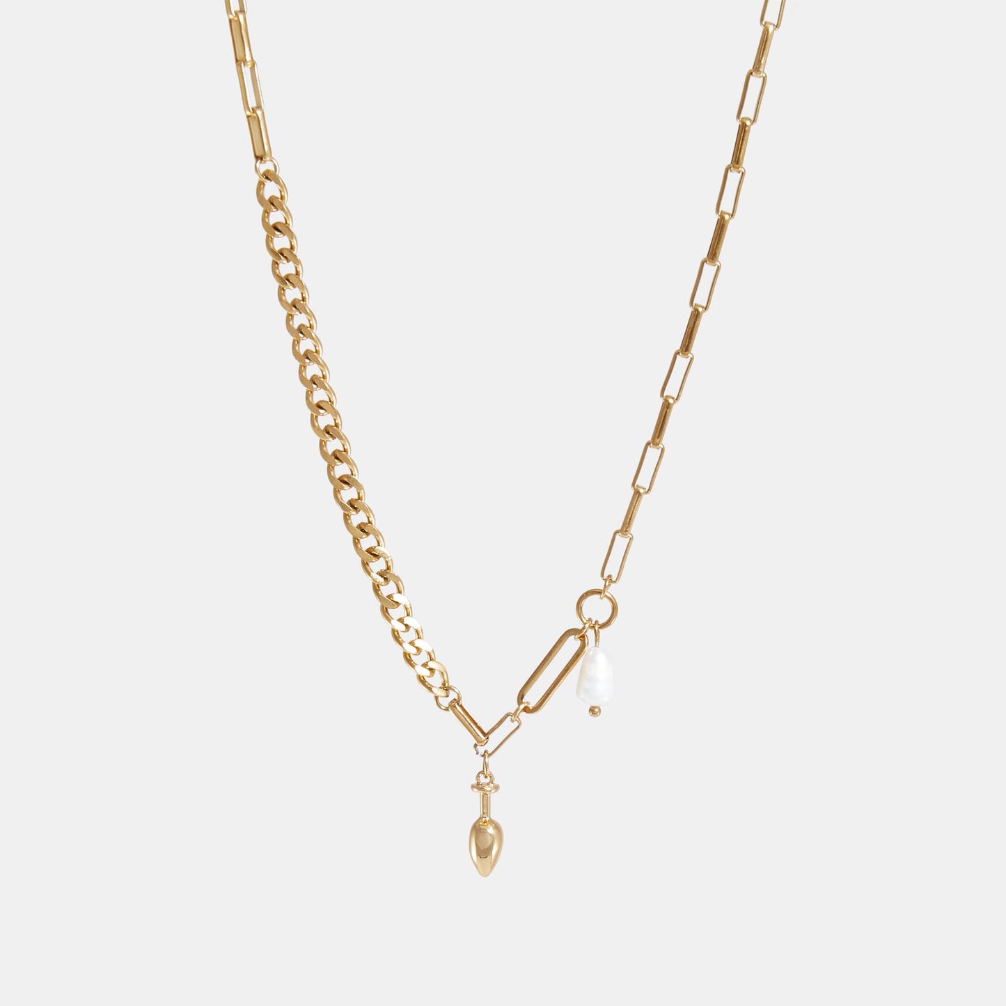 BUTT PLUG AND PEARL MIX CHAIN NECKLACE Gold