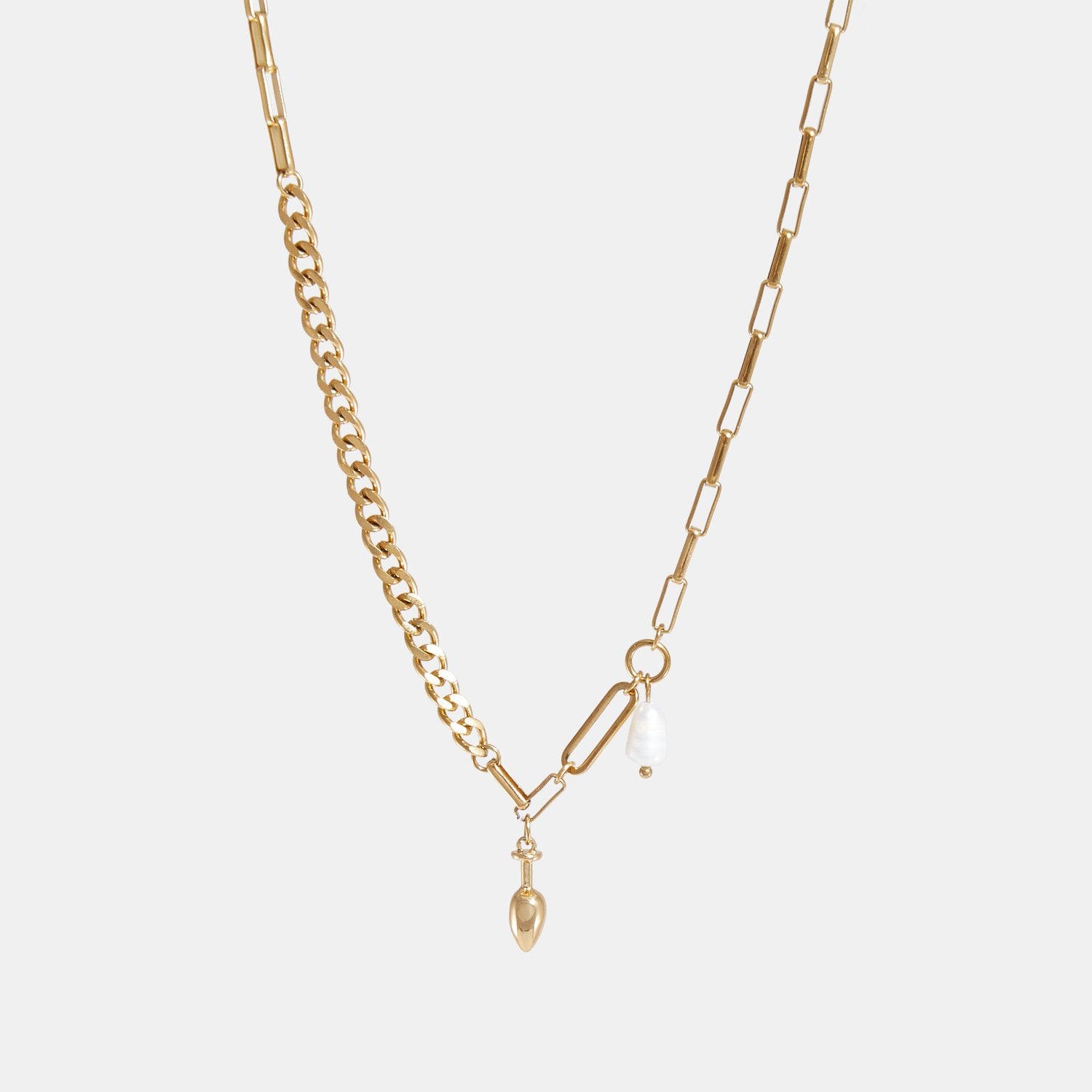 BUTT PLUG AND PEARL MIX CHAIN NECKLACE Gold
