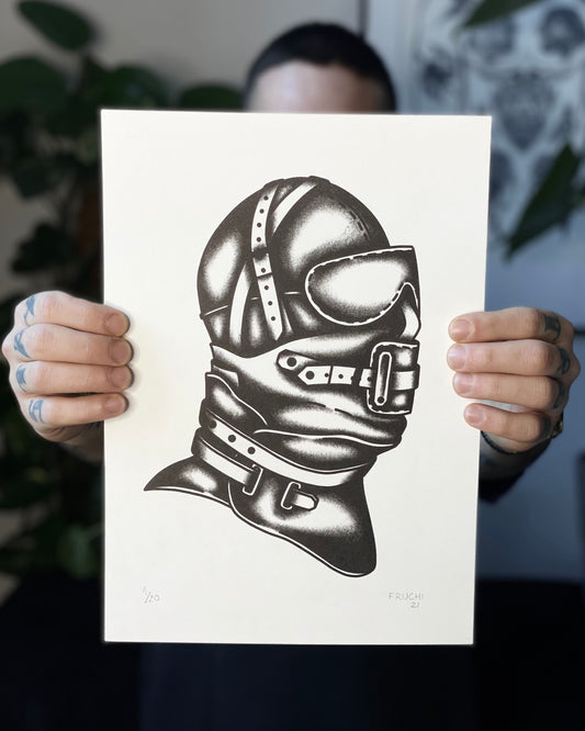 "Leather Mask" A4 Riso Print by Gabriel Fruchi