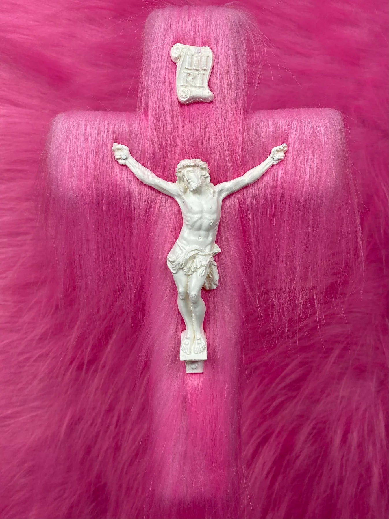 Pink Fur Crucifix