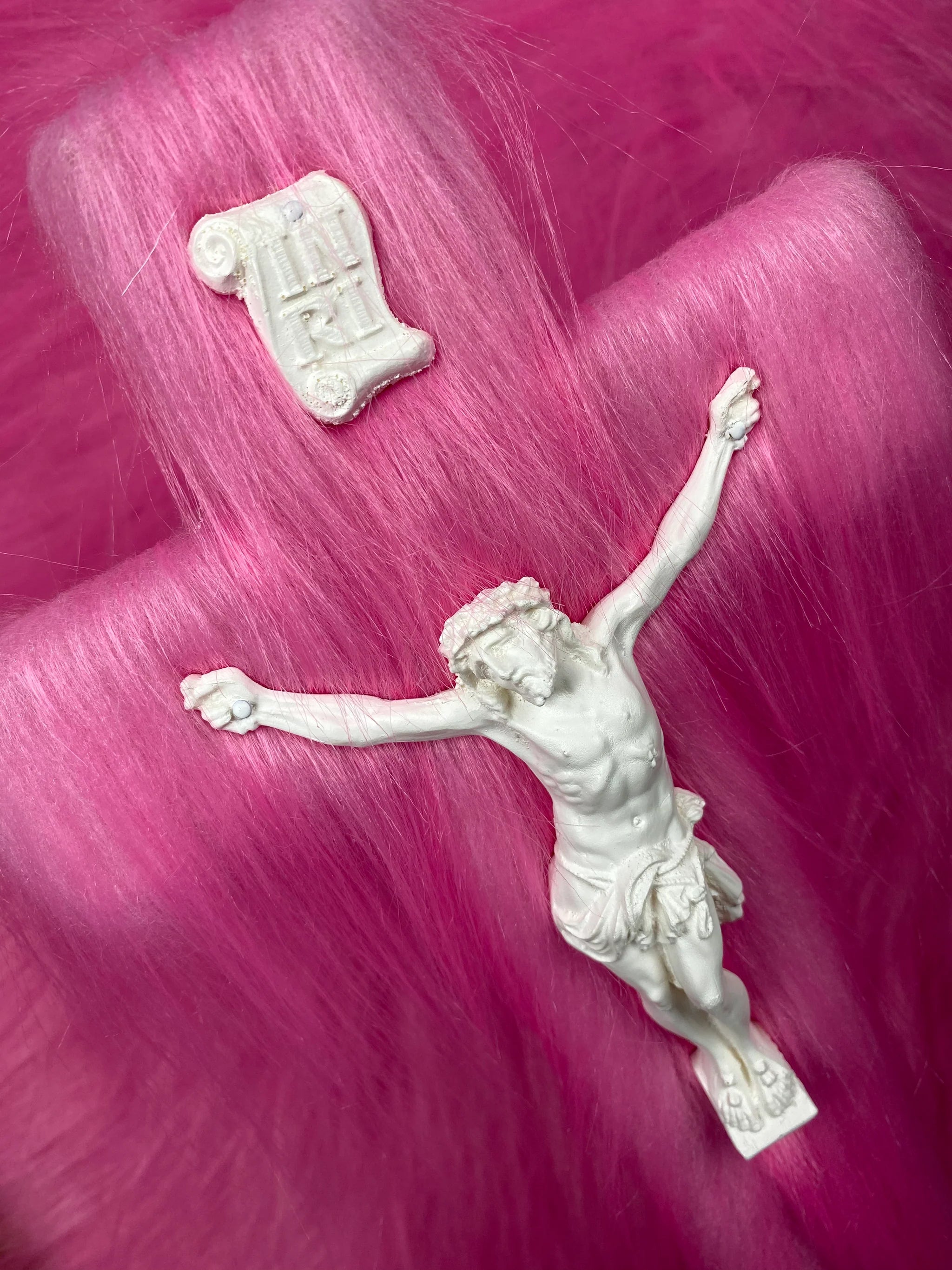 Pink Fur Crucifix