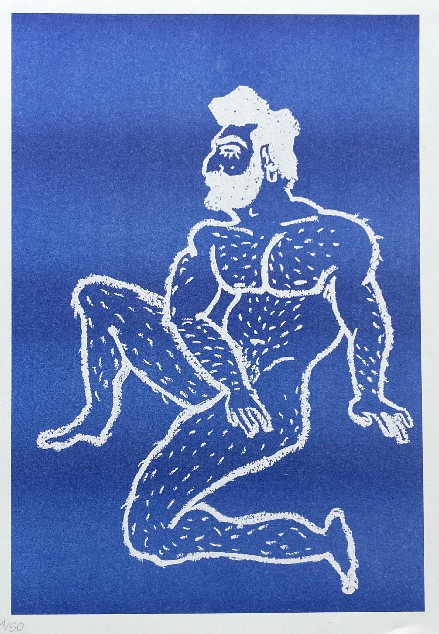 Bababoi Blue A4 Riso Print - Oil Pastel White