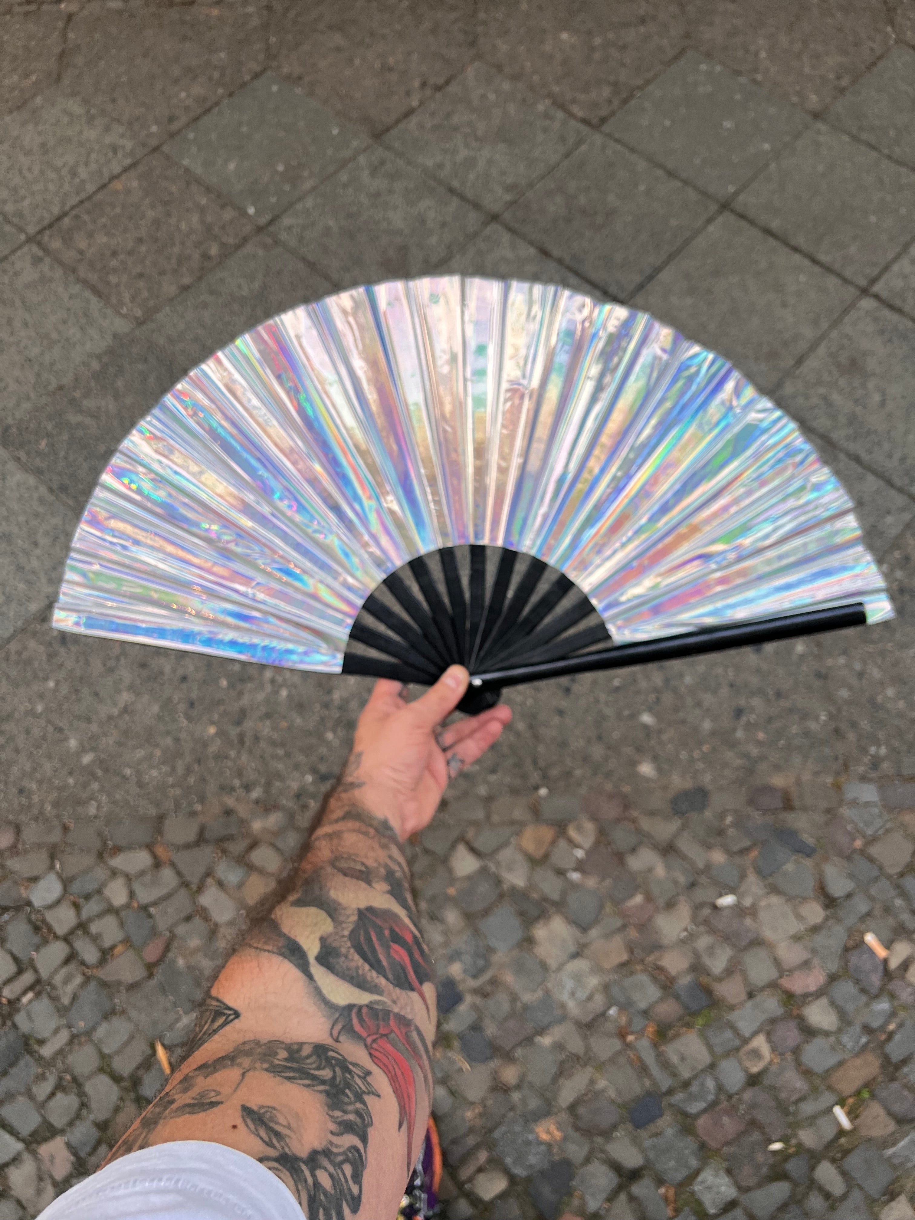 Big shiny Fan "Classic Holo" with Bamboo handle