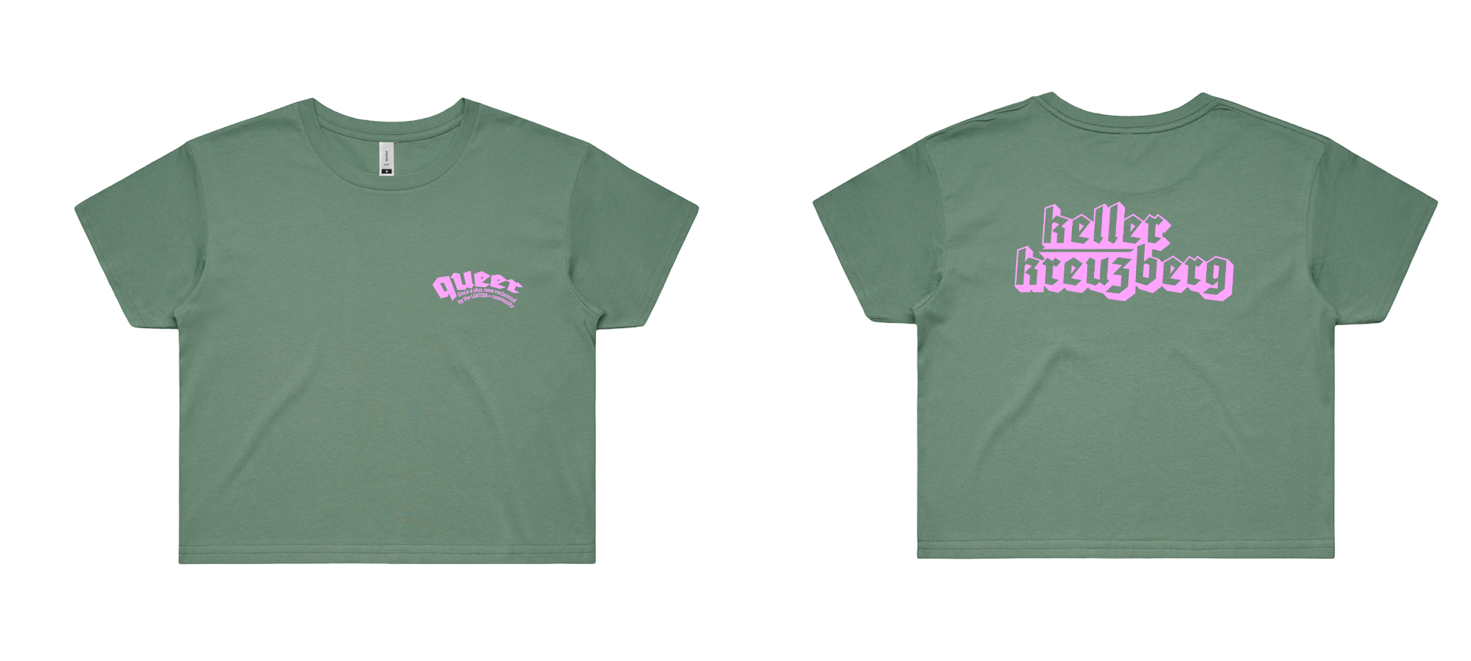 KK Crop Tee "Queer 2.0" Sage Green/Pink