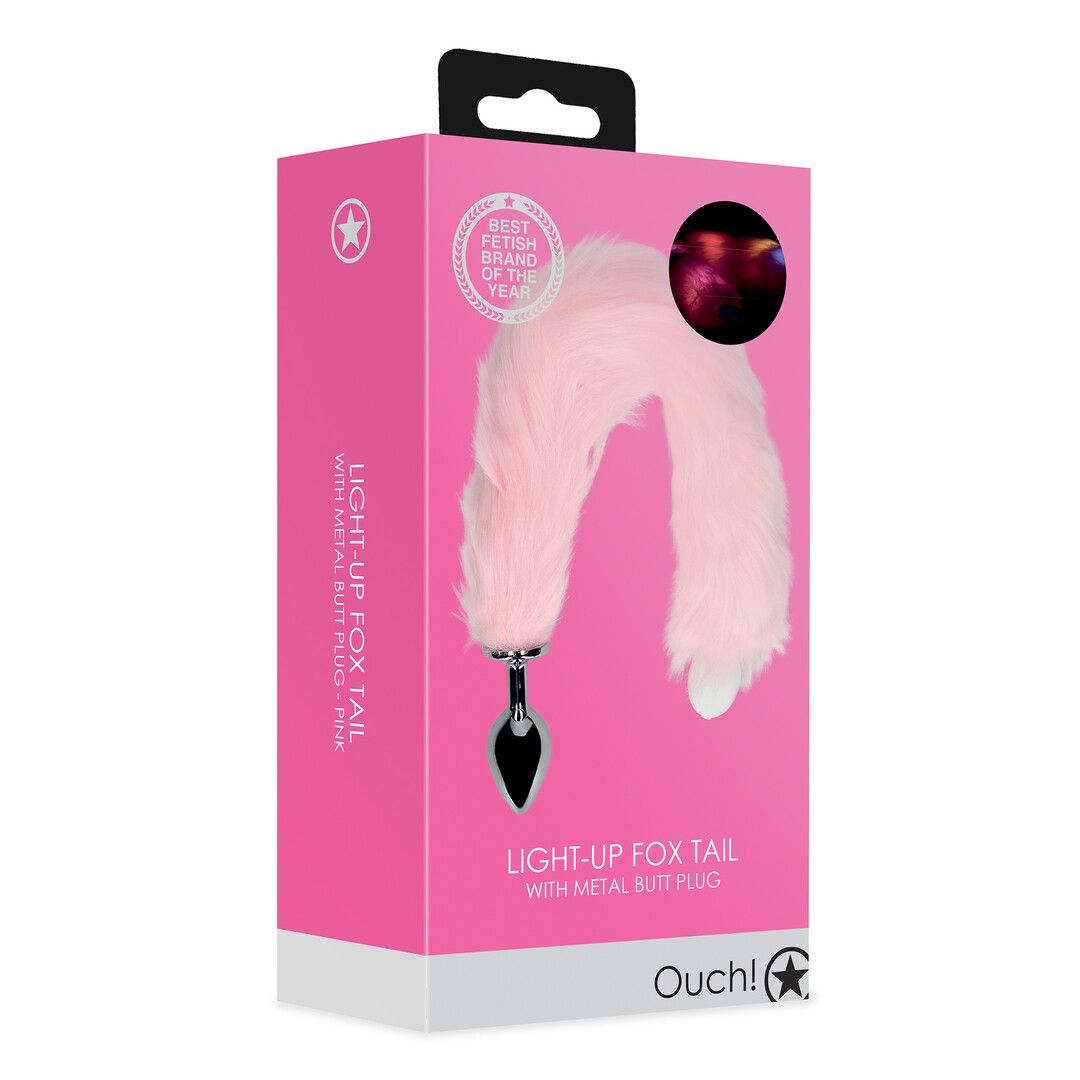 Fluffy Light-up Fox Tail with Metal Butt Plug Pink