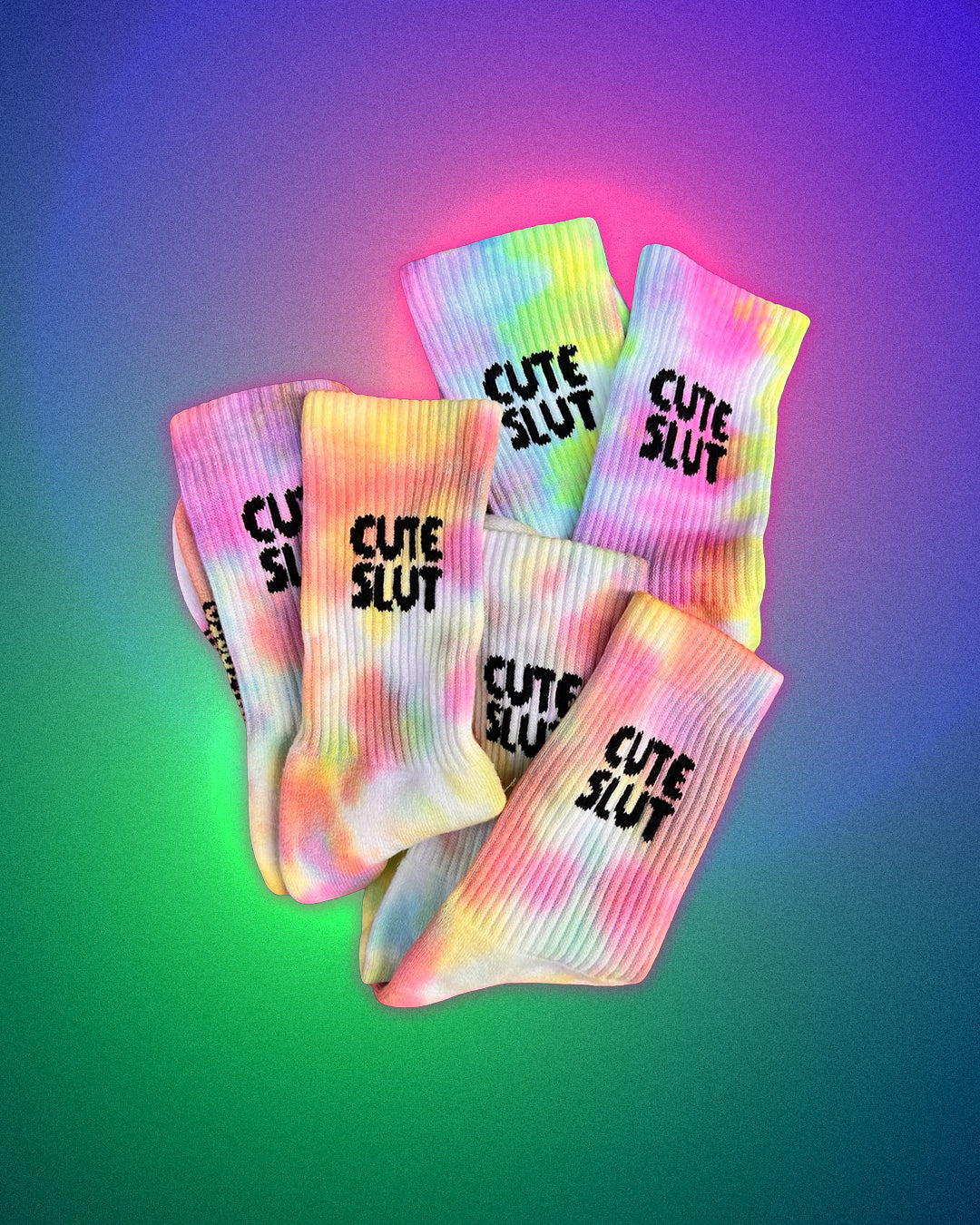 "Cute Slut" Rainbow Tie-Dye Socks