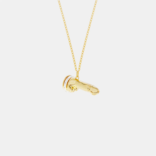 SPINNING GOLD DIAMOND COCK RING PENDANT NECKLACE