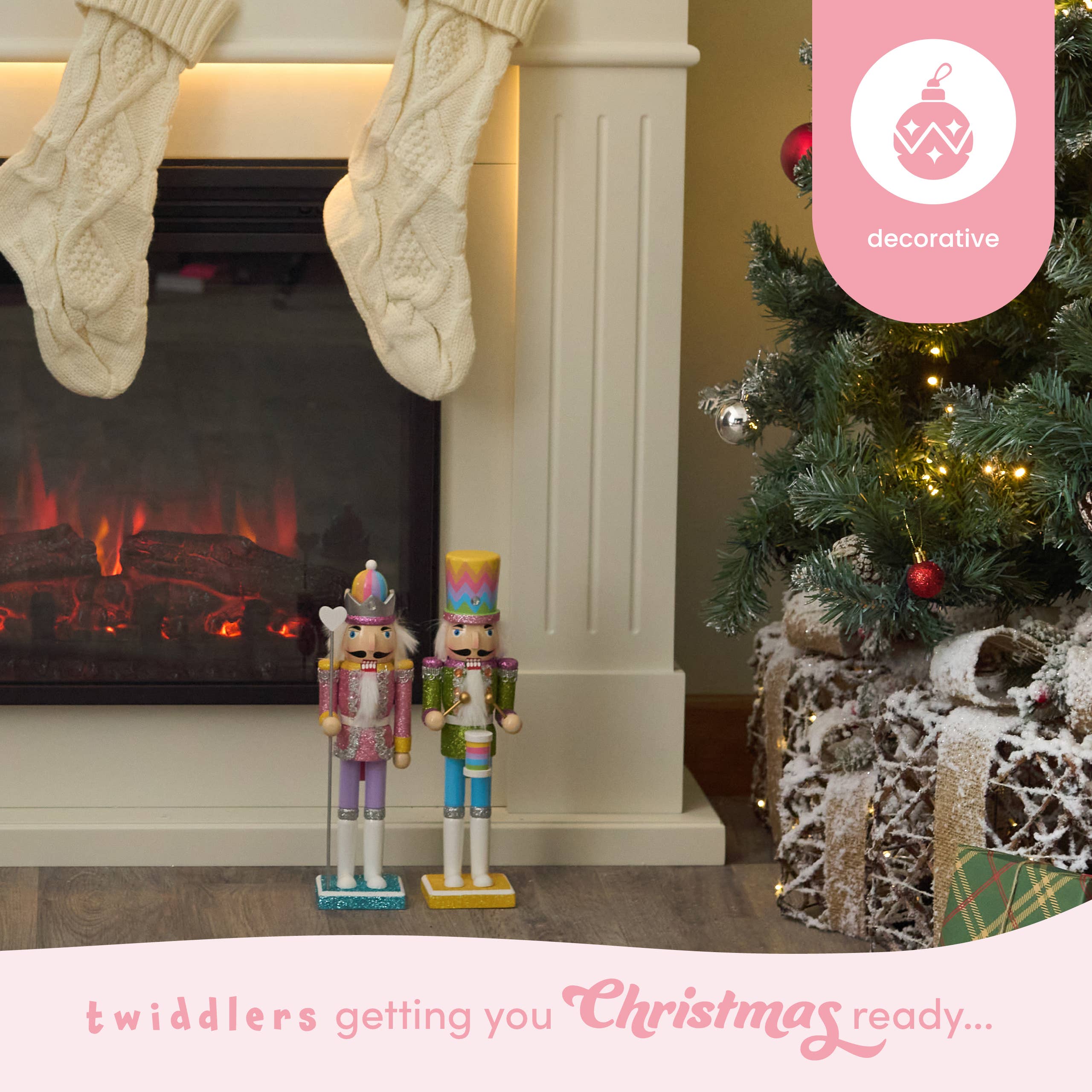 2 Rainbow Wooden Nutcracker Soldiers, 30cm / 12" - Christmas
