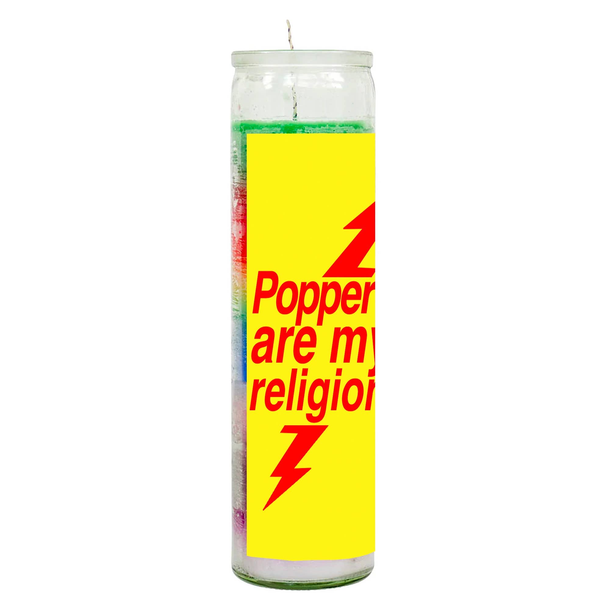 Poppers Are My Religion Rainbow Candle