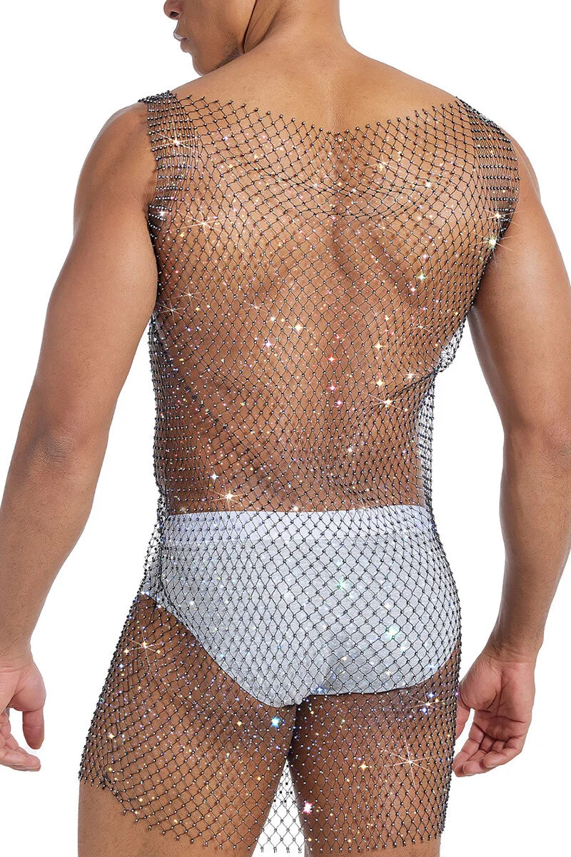 Fishnet Rhinestone Midi Dress