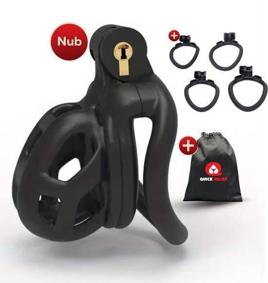 Quick Relief Elite Lock™ Nub - Chastity cage with 4 ring sizes