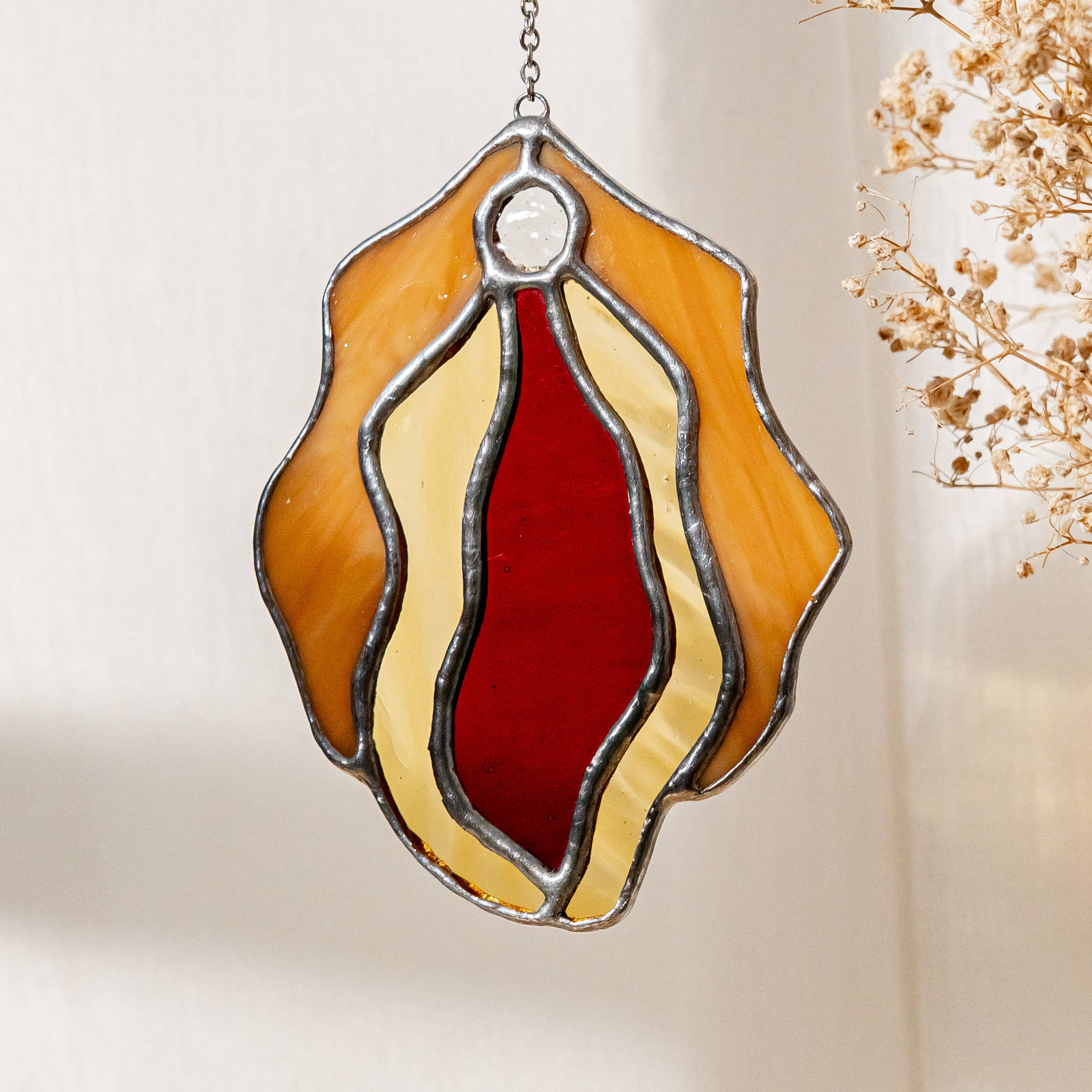 Stained Glass Vulva - Gold / Yellow / Red