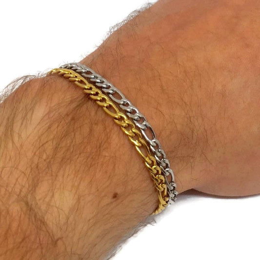 Figaro Chain Steel Link Bracelet Gold 20cm