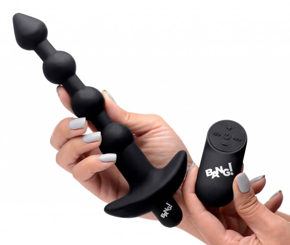 Vibrating Silicone Anal Beads & Remote Control Black