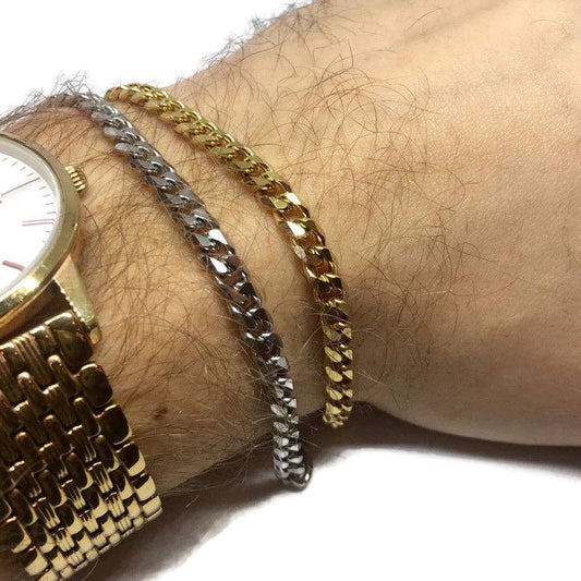 Thick Curb Chain Steel Link Bracelet Gold