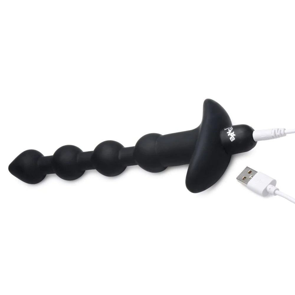 Vibrating Silicone Anal Beads & Remote Control Black