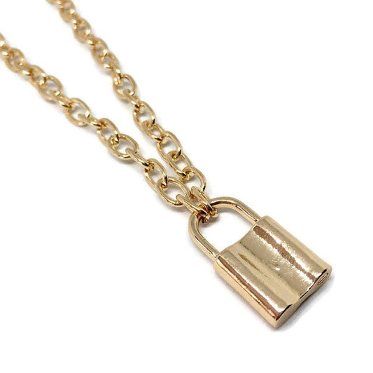 Padlock Chunky Steel Necklace Gold