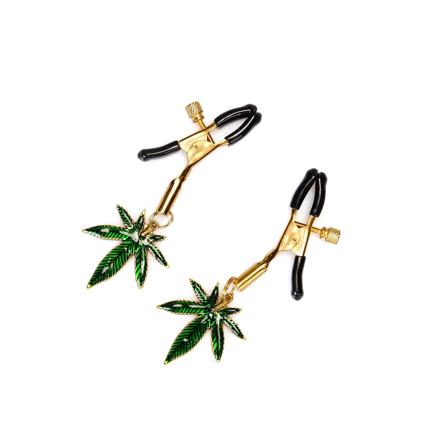 Cannabis-themed Nipple Clamps: Gold