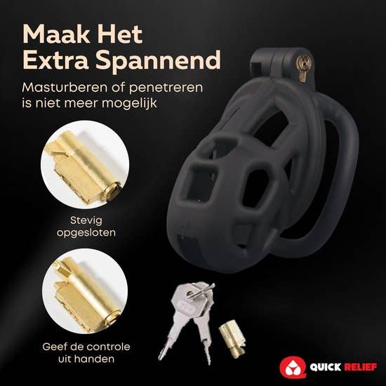 Quick Relief Elite Lock™ Nano - Chastity cage with 4 ring sizes