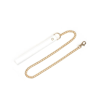 White Leather Flowers Collar with Leash