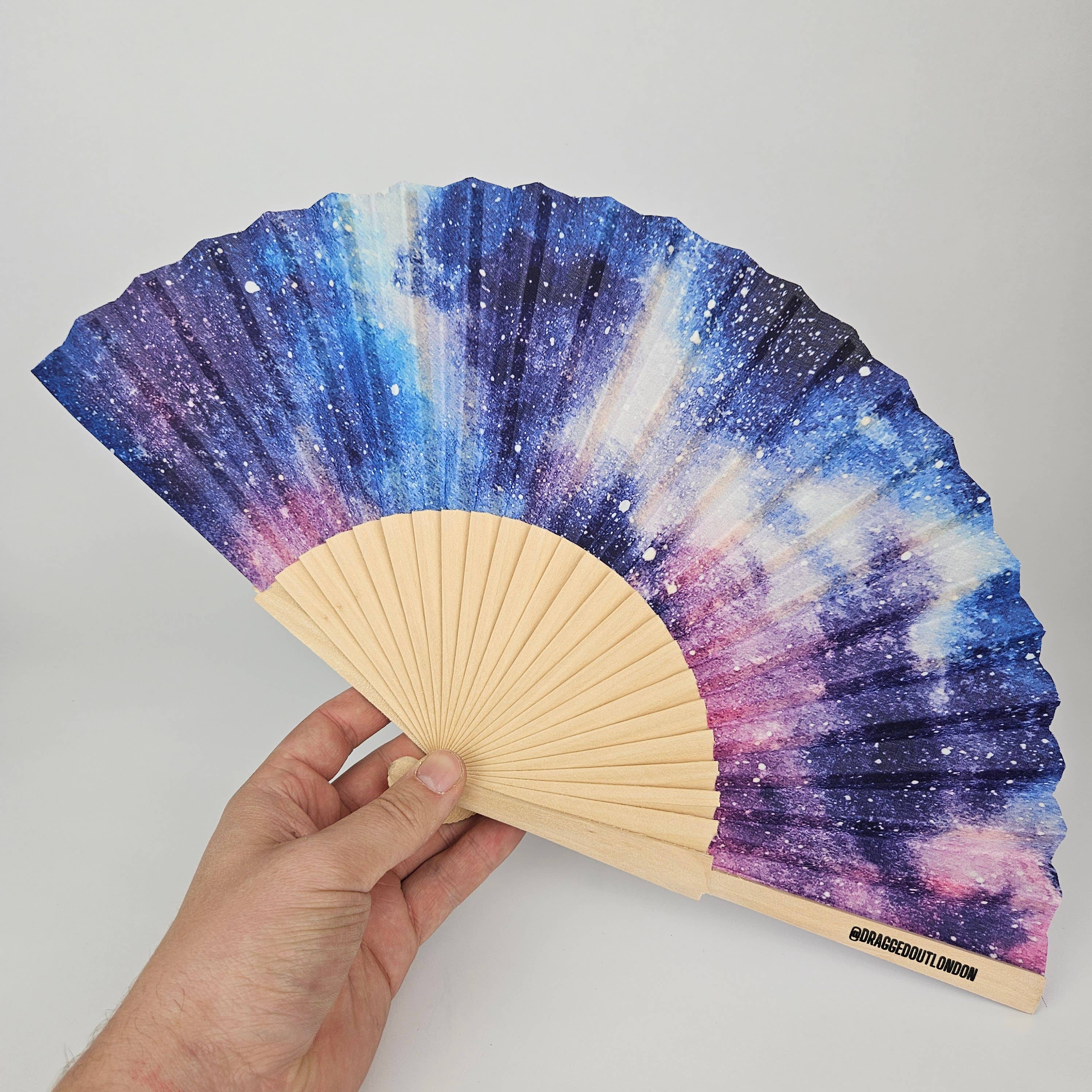 Small Folding Wood Hand Fan – Space Print