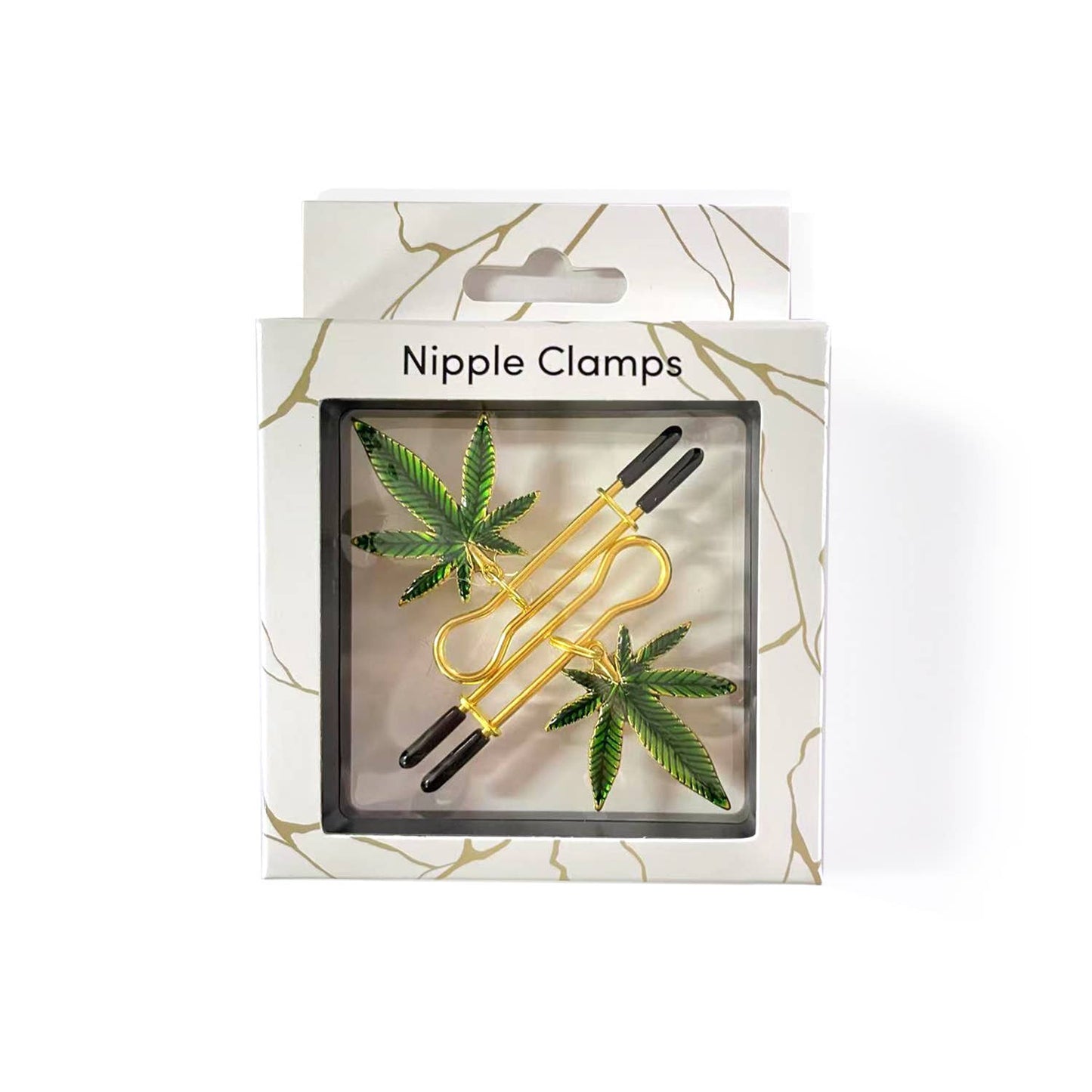 U-shape Cannabis-themed Nipple Clamps: Gold