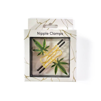 U-shape Cannabis-themed Nipple Clamps: Gold