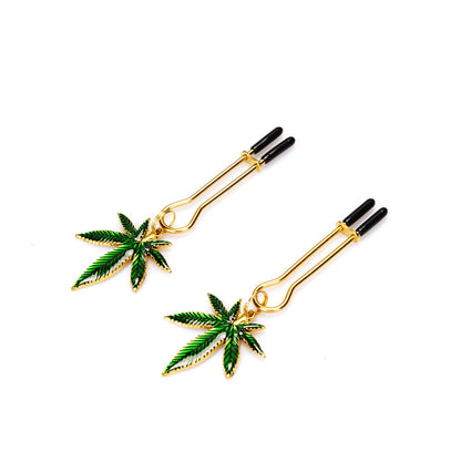 U-shape Cannabis-themed Nipple Clamps: Gold
