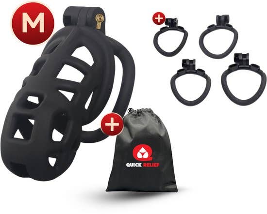 Quick Relief Elite Lock™ Medium - Chastity cage with 4 ring sizes