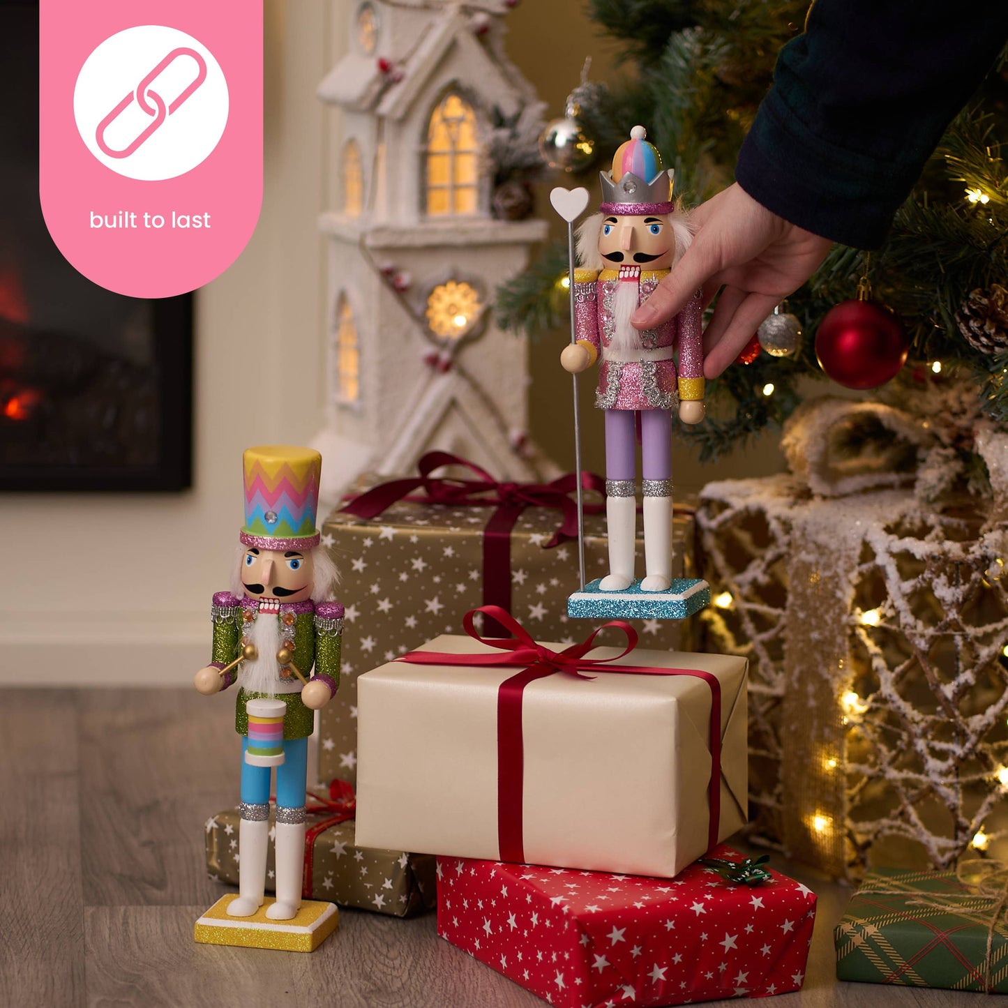 2 Rainbow Wooden Nutcracker Soldiers, 30cm / 12" - Christmas