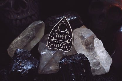 Original Pronoun Planchette Pin: They/them / Silver