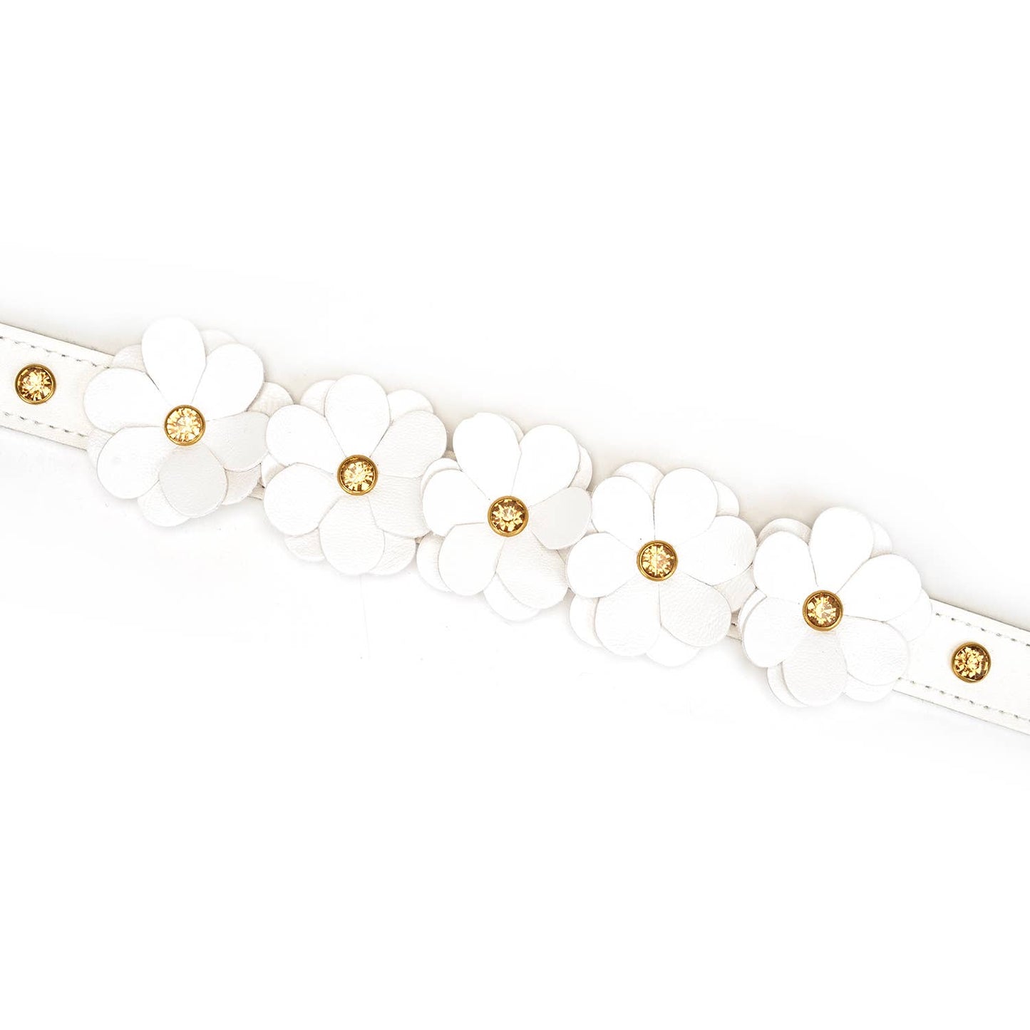 White Leather Flowers Collar with Leash