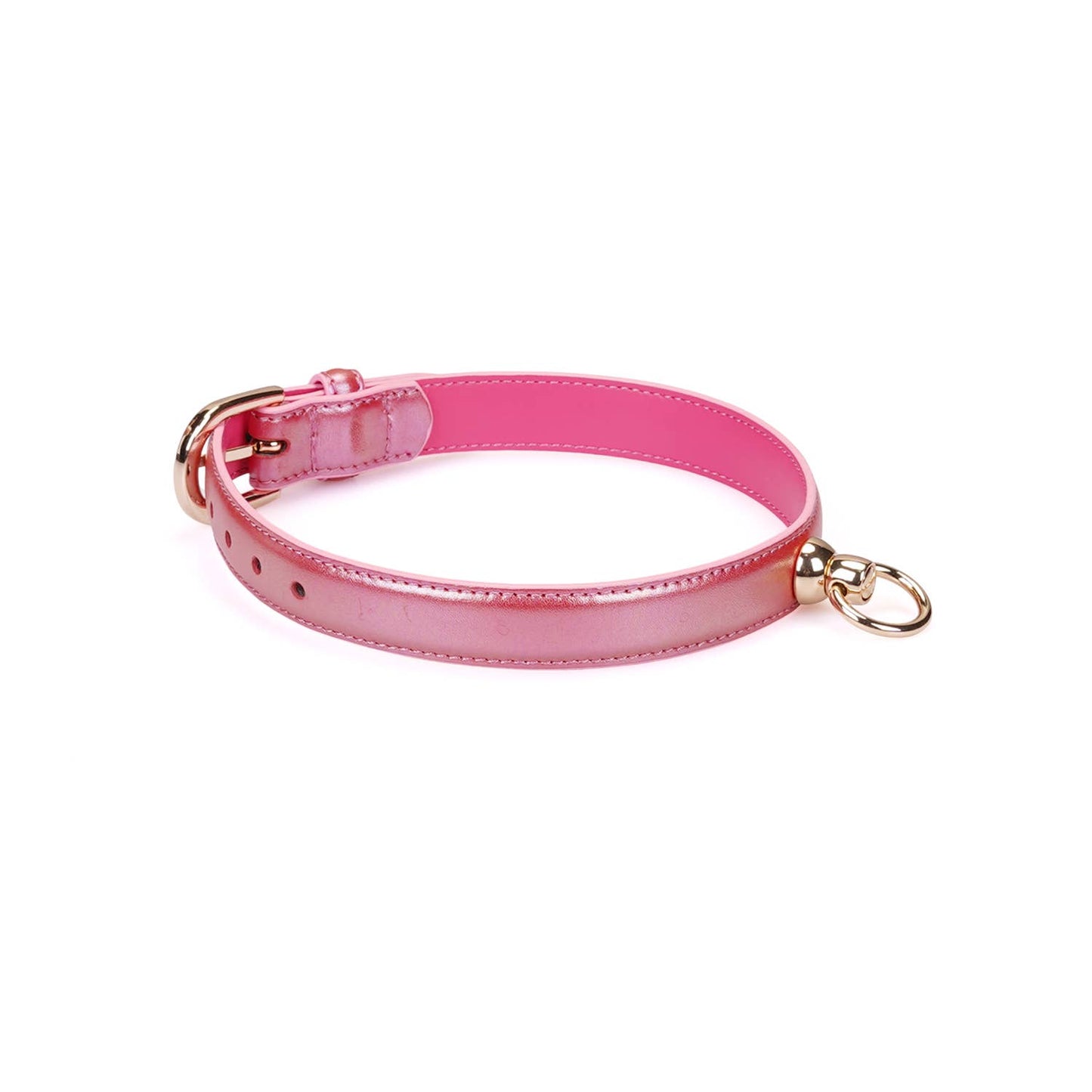 Lustre Rosa: Pink Leather Collar with Chain Leash