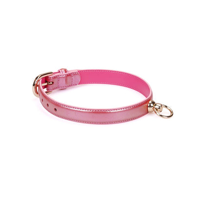 Lustre Rosa: Pink Leather Collar with Chain Leash