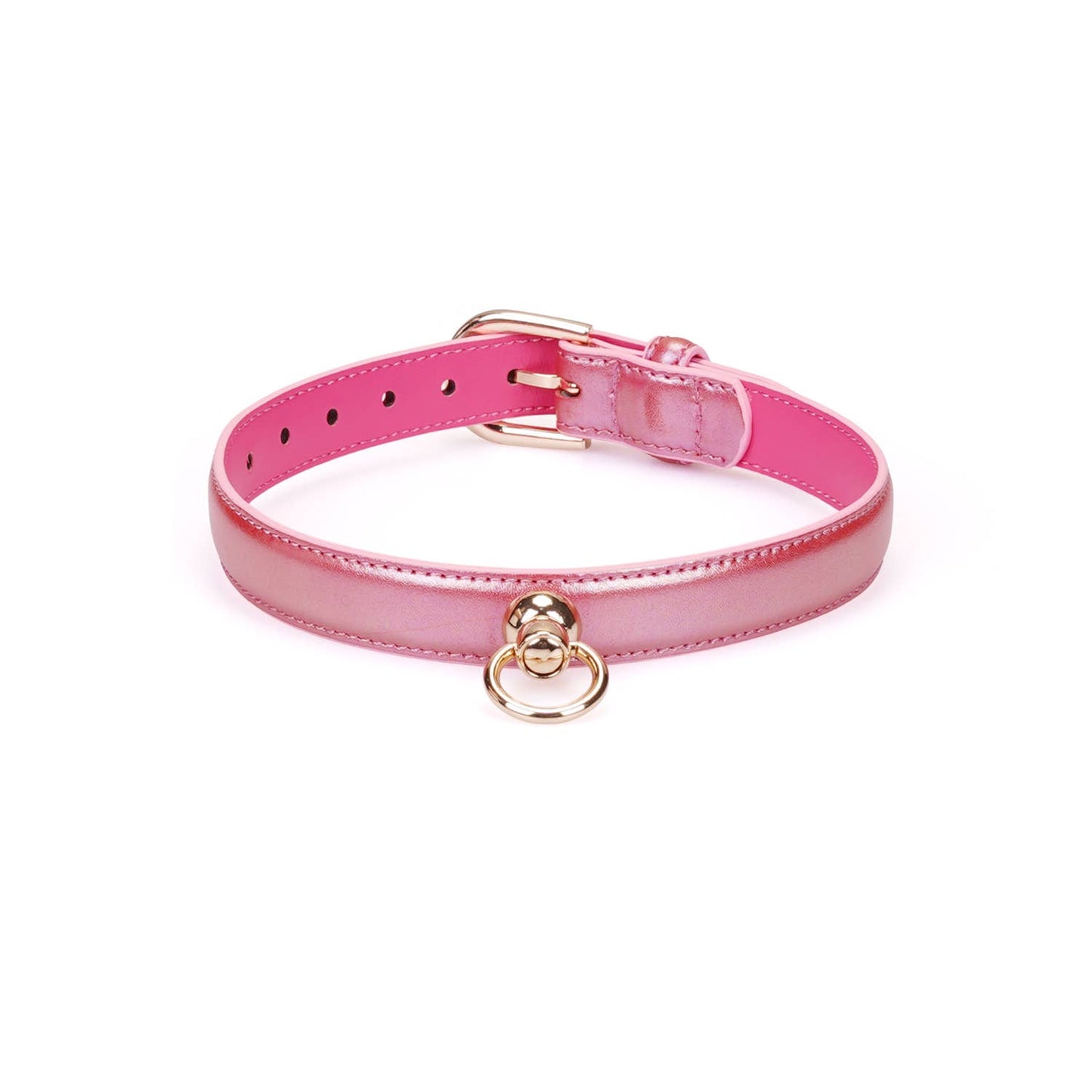Lustre Rosa: Pink Leather Collar with Chain Leash