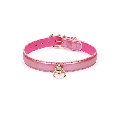 Lustre Rosa: Pink Leather Collar with Chain Leash