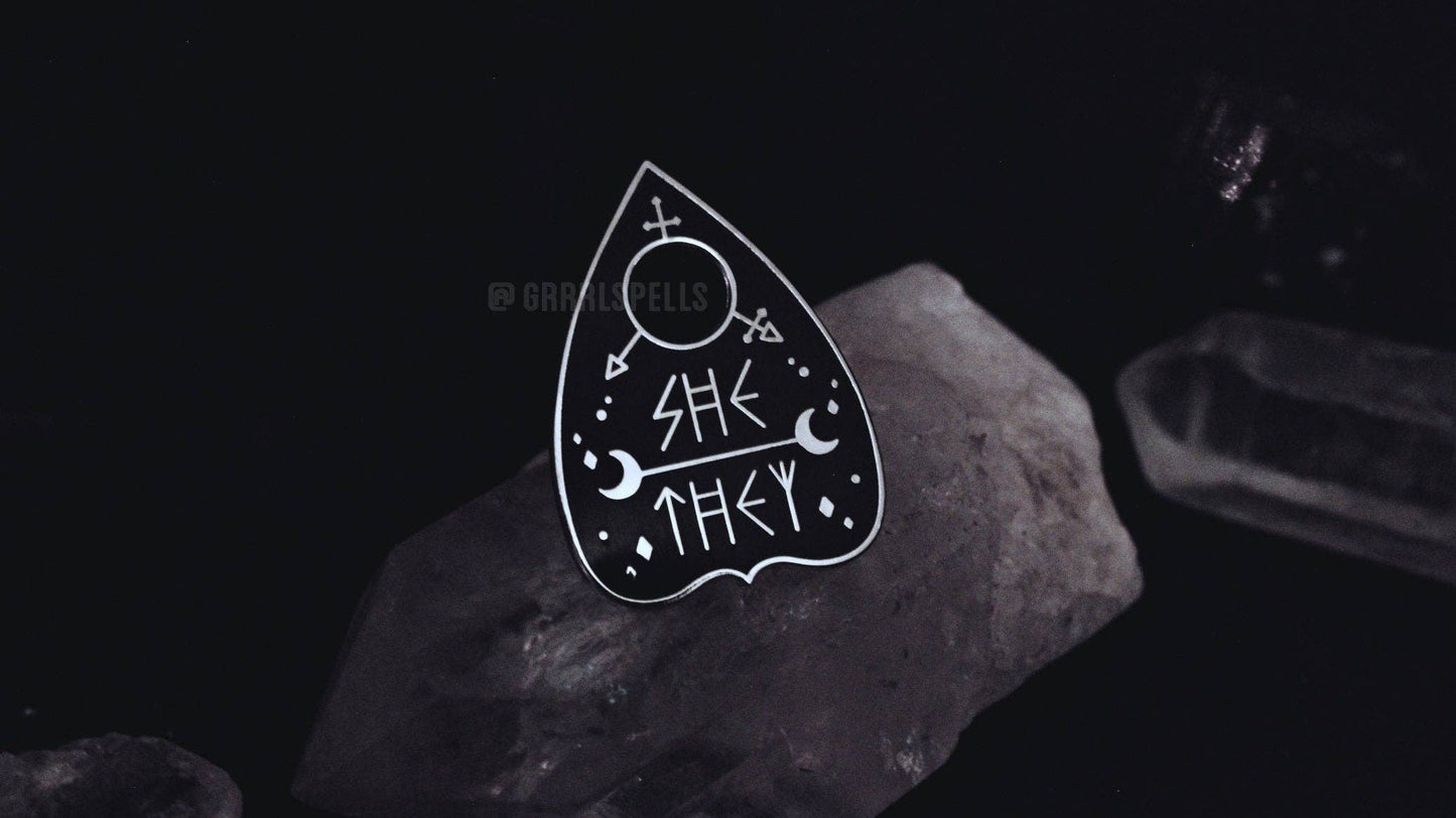 Original Pronoun Planchette Pin: They/them / Silver