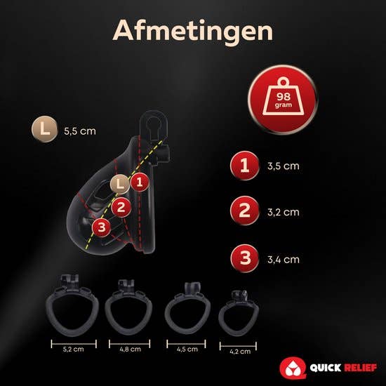 Quick Relief Elite Lock™ Nub - Chastity cage with 4 ring sizes
