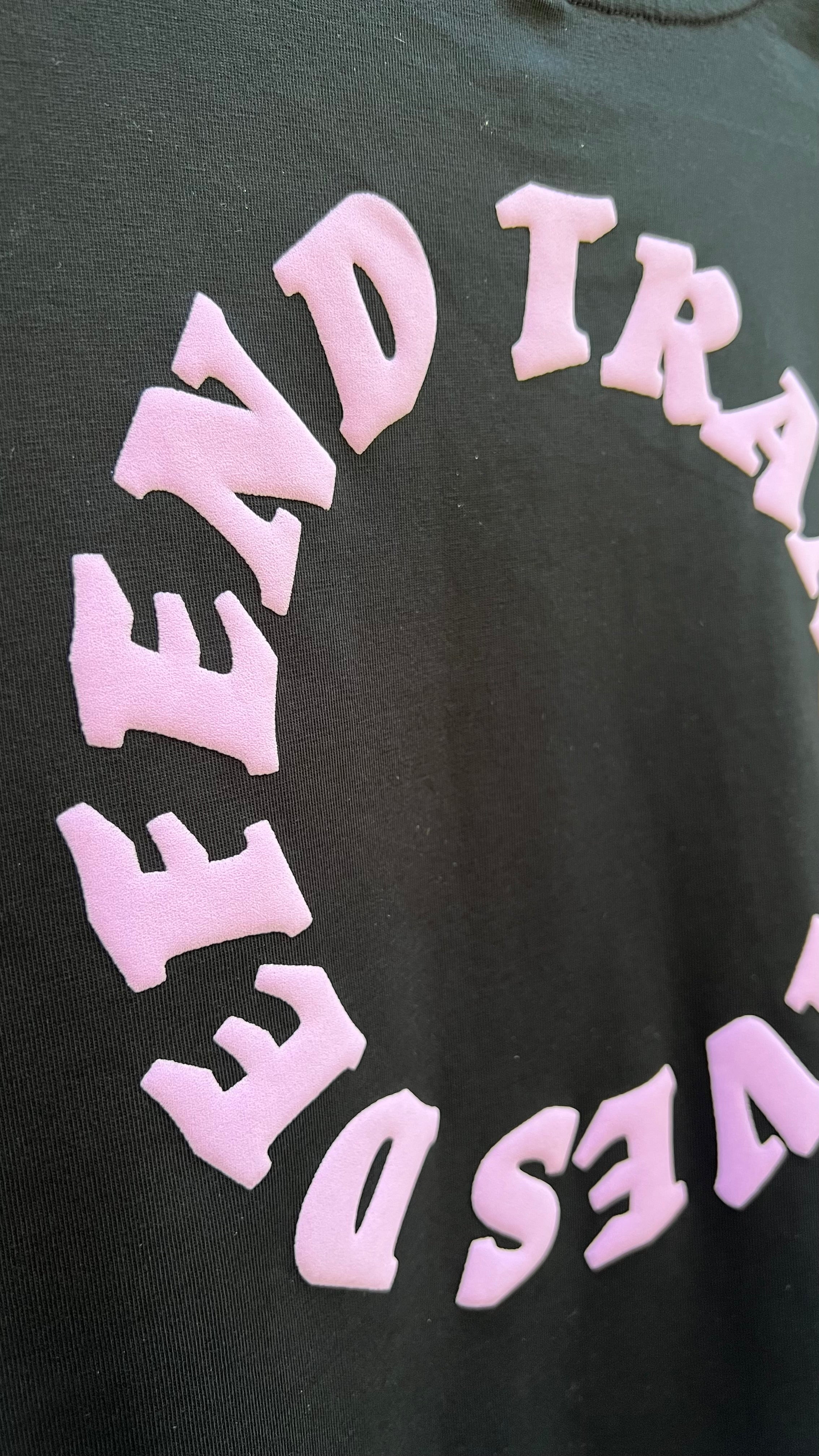 DEFEND TRANS LIVES Heavy Boxy T-shirt Black & Bright Lilac