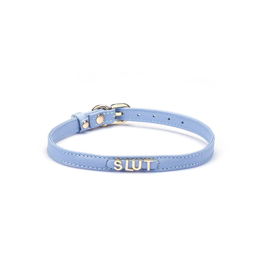 Liebe Seele Italian Leather Choker with Letters SLUT: Light Blue