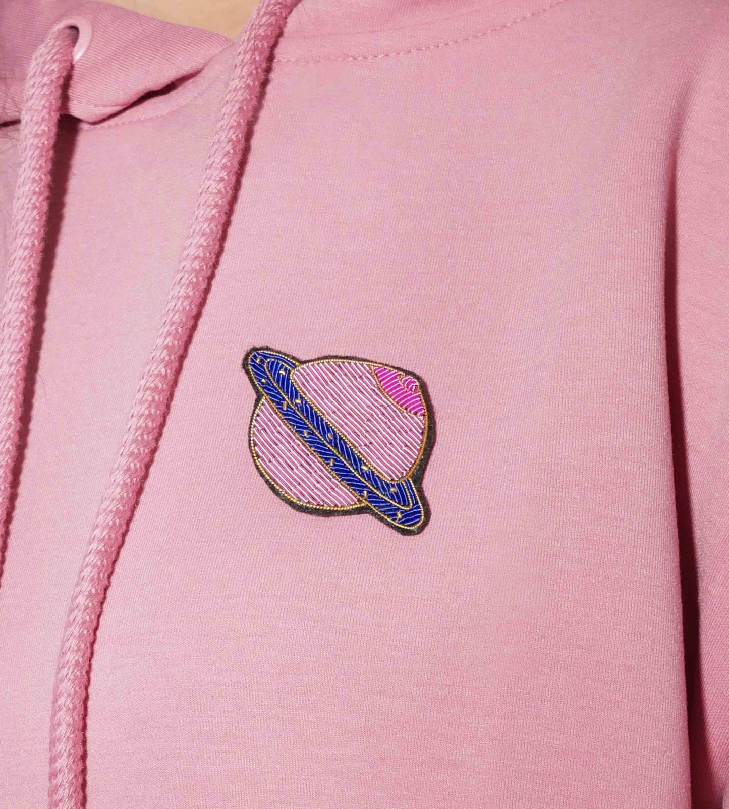 Planet Boobs Brooch - Handmade Cranberry Embroidery